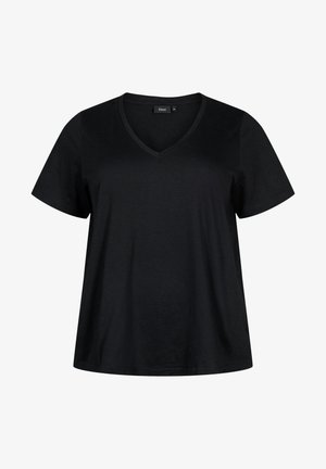 Zizzi SHORT-SLEEVED WITH V-NECK - Basic T-shirt - black