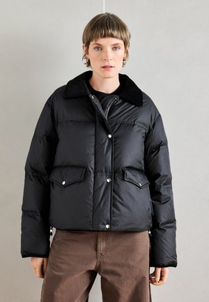 JACKET CONTRAST COLLAR FLAP POCKETS - Casaco de penas - black