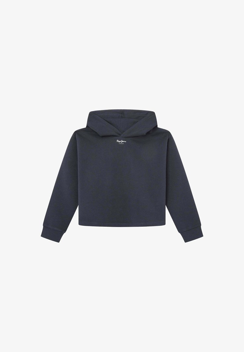 Tumši zilas krāsas īss kapučiņu džemperis mīkstā audumā ar regulējamu kapuci un garām piedurknēm. Iekļauj nelielu balto logo uz krūšu daļas.