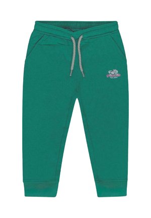Groene katoenen sweatpants met een verstelbare taille, twee zijzakken, geribbelde boorden en een klein geborduurd logo aan de voorkant.