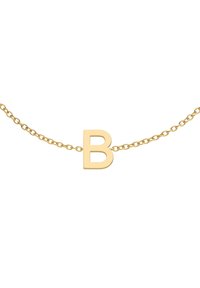 Collana in oro con pendente a forma della lettera "B" maiuscola, caratterizzata da una superficie liscia e un design minimalista.