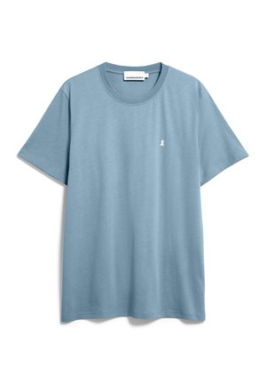  Lichtblauwe T-shirt met korte mouwen gemaakt van zachte stof, met een ronde hals en een klein wit lintlogo op de linkerborst.