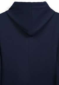 Felpa con cappuccio blu scuro in un tessuto testurizzato, caratterizzata da un design semplice e un dettaglio di cucitura lungo il centro della schiena.