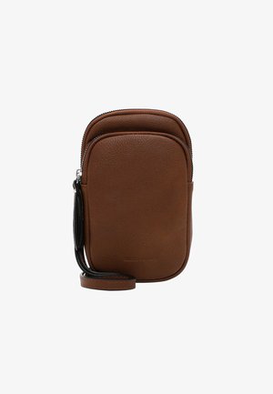 Bruine leren crossbody tas met een gladde textuur, ronde hoeken, een ritssluiting en een verstelbare schouderriem. Kenmerkt zich door een op de voorkant geperst logo.