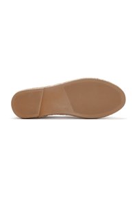 Suola in gomma color beige con presa testurizzata e superficie liscia. Presenta una forma arrotondata e un design flessibile per il comfort.