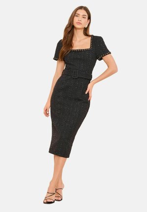 BOUCLE SHORT SLEEVE BODYCON MIDI  - Blousejurk - black