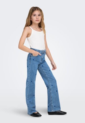 ONLY GIRLS KOGJUICY WIDE HEART EMB NOOS - Trapezaste traperice - light medium blue denim