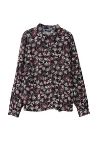 Svart långärmad skjorta med ett färgglatt blommönster och paisleymönster i vitt och rött. Tillverkad av lätt tyg med knappstängning fram.