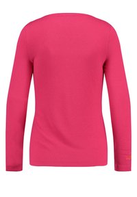 Maglietta a maniche lunghe di un brillante rosa, con design a girocollo e texture liscia. Senza motivi visibili o dettagli hardware.