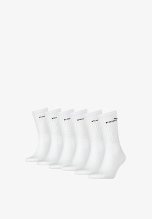 Weiße Baumwoll-Sneakersocken mit geripptem Design. Set aus sechs Paaren mit schwarzem Logodetail oben. Standard-Sockenform.