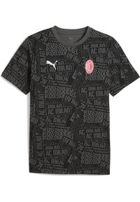 Sort T-shirt med korte ærmer og grafisk mønster med teksten "AC Milan". Fremstillet af blødt stof, med rund halsudskæring og Puma-logo.