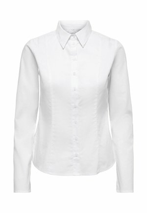 Witte button-up shirt van katoen met een puntige kraag, lange mouwen en verticale naden aan de voorkant. Glad oppervlak, geen patronen.