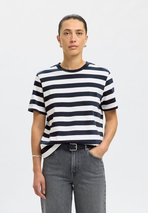 Selected, SLWESSENTIAL - T-shirt con stampa - dark sapphire/bright white