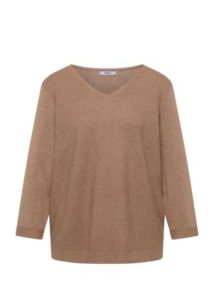 Cecil, 3/4-ARM PULLOVER MIT V-NECK UND STRUKTURFRONT - Striktrøje - creamy mocha melange
