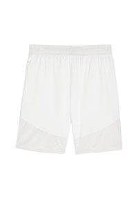 Witte sportshorts met een elastische tailleband, met een gladde bovenste sectie en mesh-details op het onderste gedeelte.