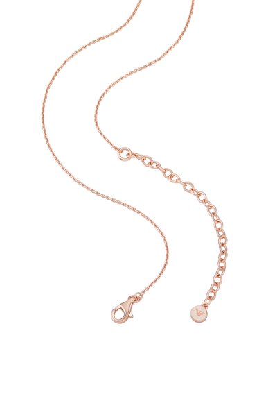 Collar de cadena en oro rosa con un diseño retorcido, un cierre de langosta y una extensión enlazada con un detalle de charm redondo.
