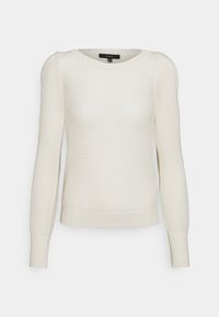Helles, gestricktes Creme-Sweatshirt mit langen Ärmeln, rundem Ausschnitt, strukturiertem Stoff und gerippten Bündchen und Saum. Klassische Passform mit subtilen Designdetails.