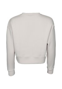 Ljusbeige kort sweatshirt med rund halsringning, långa ärmar och ribbade muddar. Slät textur och minimalistisk design utan utsmyckningar.