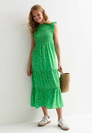 SHIRRED POLKA DOT RUFFLED MIDI - Vestido informal - green pattern