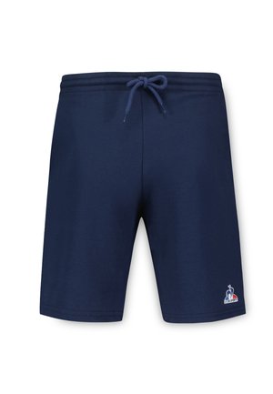 Shorts de bain bleu marine en tissu doux, dotés d'une taille élastique avec cordon de serrage et d'un petit logo en bas à gauche.