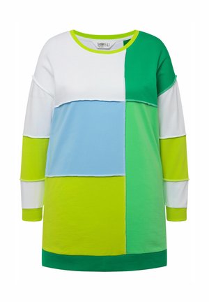 Chemise à manches longues disponible en plusieurs couleurs : blanc, bleu clair, vert citron et vert foncé. Fabriquée en coton doux avec des panneaux cousus et un col arrondi.