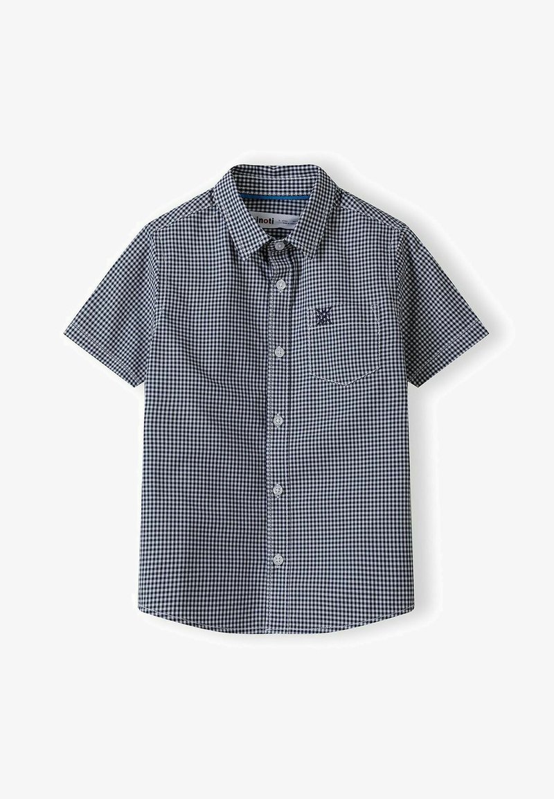 Rövidujjú, gombos ing tengeri kék és fehér kockás mintával. Mellzsebe van és hajtott gallérral rendelkezik. Könnyű anyagból készült.