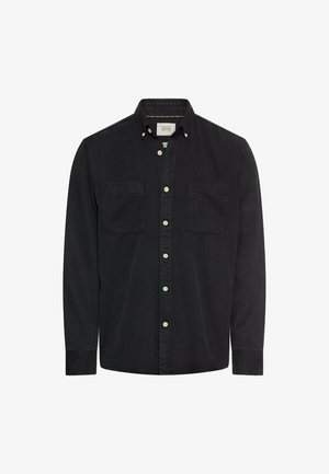 Zwarte button-up shirt van katoen, met een klassieke kraag, twee borstzakken en witte knopen. Glad materiaal met lange mouwen.