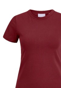 Maglietta corta bordeaux realizzata in tessuto morbido e elasticizzato, con scollatura rotonda e design senza cuciture. Colore solido e semplice.