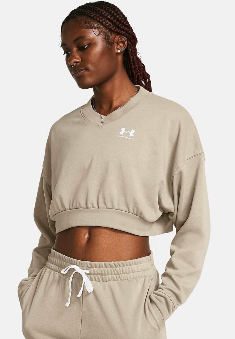 Under Armour RIVAL CROP - Collegepaita - timberwolf taupe