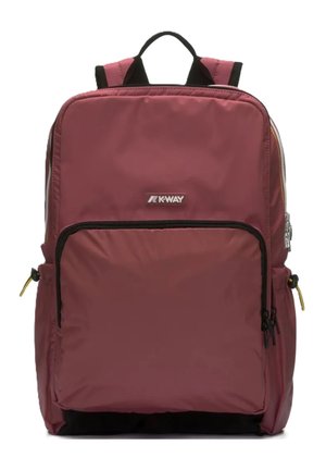 Zaino K-Way color mogano con ampia tasca anteriore con zip, tasche laterali, spallacci imbottiti e maniglia superiore per il trasporto.