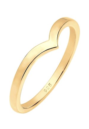 Goldfarbener, gebogener Ring mit leicht wellenförmigem Design, markiert mit "925", was auf Sterling Silber Material hinweist.