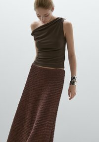 Massimo Dutti DRAPED WITH KNOT DETAIL - Top - dark brown