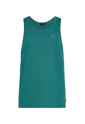 Türkisfarbenes Tanktop aus leichtem Stoff mit Rundhalsausschnitt und kleinem Logo auf der Brust. Glatte Textur mit entspannter Passform.