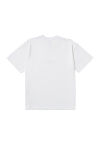 Hvid bomulds T-shirt med korte ærmer og rund hals. Glat tekstur, ingen synlige mønstre eller accenter, ensartet bagudblik.