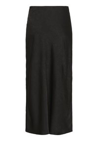 Jupe maxi noire en tissu lisse avec une texture subtile, présentant une silhouette droite sans fermetures ni embellissements visibles.