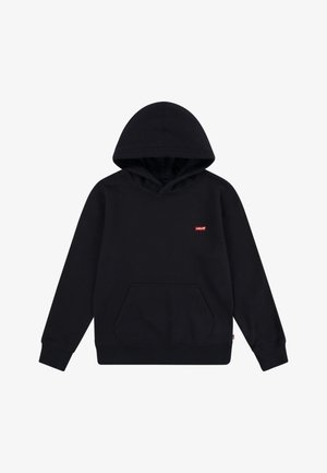 Felpa nera con cappuccio, realizzata in cotone, con tasca a marsupio frontale e un piccolo logo rosso di Levi's sul petto. Design semplice, senza motivi.