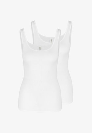 Two white tank tops made of smooth, lightweight fabric. Each features wide shoulder straps and a rounded neckline.