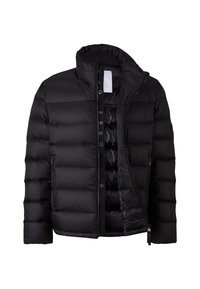 Sort puff jakke med quiltet design, høj krave og lynlås. Indeholder et logo på inderforet og sidelommer.