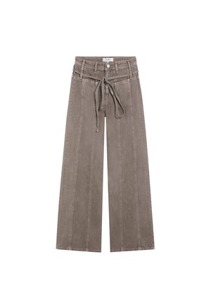 Weit geschnittene Hose in Taupe, aus Baumwolle mit weicher Textur. Verfügt über einen Tunnelzug in der Taille und vertikale Nahtdetails.