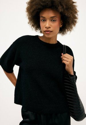 NA-KD, KNITTED SHORT SLEEVE SWEATER - Basic T-shirt - black