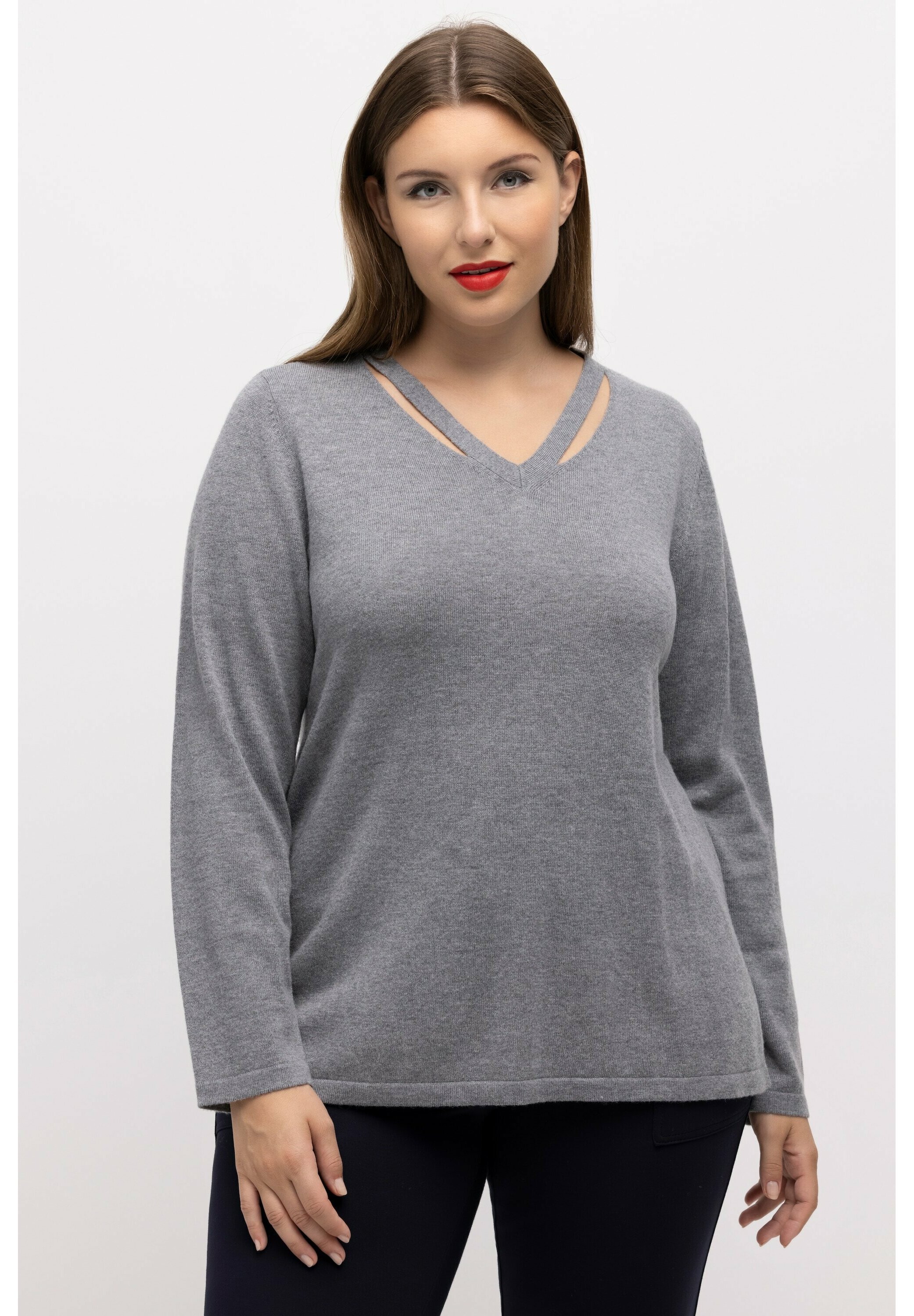 ULLA POPKEN Maglietta Donna Scollo A V Maniche Lunghe – Morbida E Slim Fit Per Un Look Casual