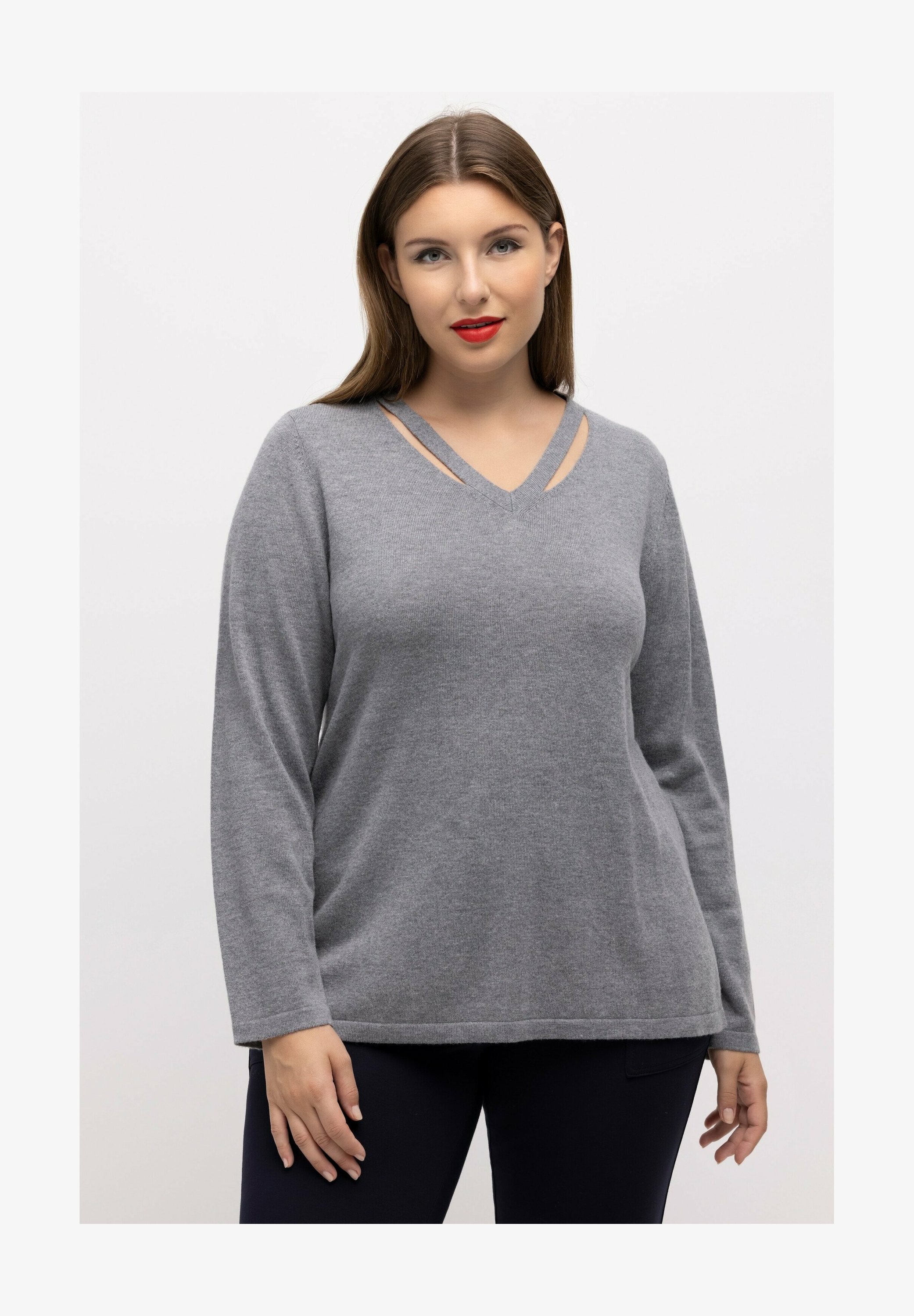 ULLA POPKEN Maglietta Donna Scollo A V Maniche Lunghe – Morbida E Slim Fit Per Un Look Casual