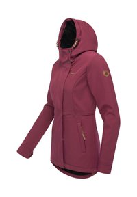 Bordo huppari, jossa on vetoketjullinen tasku, rakenteellinen muotoilu ja teksturoitu kangas. Varustettu koristepainikkeilla hupussa ja sivulogo.