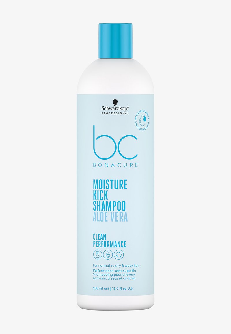 Shampoing Schwarzkopf BC Bonacure Moisture Kick à l'Aloé Vera, flacon de 500 ml pour cheveux normaux à secs et ondulés.
