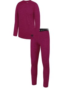 Zweiteiliges Sportset in lebhaftem Fuchsia, bestehend aus einem langärmeligen Oberteil und Leggings. Hergestellt aus strukturiertem Stoff mit enganliegendem Schnitt.