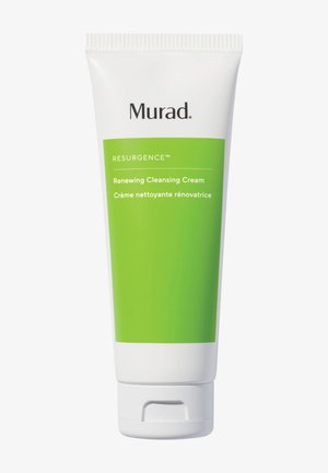 Murad Resurgence Renewing Cleansing Cream in einer weißen Tube mit einem lebendigen grünen Etikett. Verfügt über einen Klappverschluss zum Dosieren.