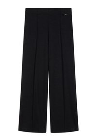 Pantalon noir à jambes larges avec une taille haute et des coutures verticales discrètes sur le devant, présenté à plat sur fond blanc.