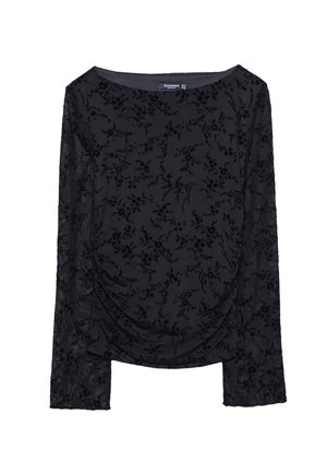 SEMI-SHEER FLOCKED WITH GATHERING   - Bluza - black