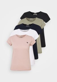 Abercrombie & Fitch - 5-PACK SHORT-SLEEVE ICON CREW TOPS - Jednoduché tričko - WHITE/BLACK/PINK/OLIVE/NAVY Miniatura obrázku 1