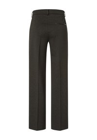 Donkergrijze wijde broek met een gladde textuur, een ritszak aan de achterkant en een klassiek taillebandontwerp. Minimalistische en op maat gemaakte vorm.